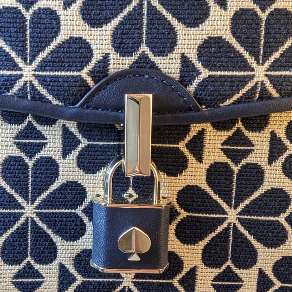 Kate Spade Flower Jacquard Locket Large Flap Shoulder Bag Blue Multi - Picture 4 of 7